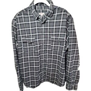 Merona Flannel Shirt XL Gray Black Plaid Button Up Cotton Long Sleeve Casual